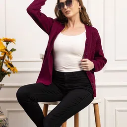 Dadu Dayal Women Floral V-Neck Woollen Cardigan-picture-16