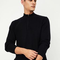 max Men Solid Mock Collar Half Zipper Pullover-picture-12