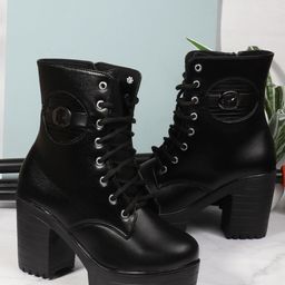Kliev Paris Women Round Toe Lace Up Block Heeled Chunky Boots-image-79