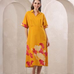 JISORA Women Yellow Cotton Dress-image-95