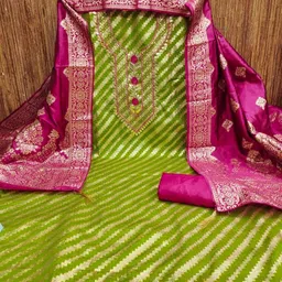 HERE&NOW Women Green Embroidered Art Silk Unstitched Dress Material-picture-23