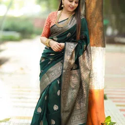 SWAMI STUDIO Woven Design Zari Pure Silk Banarasi Saree-image-7