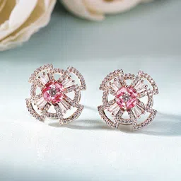 Priyaasi Rose Gold-Plated American Diamond-Stone Studded Geometric Shaped Studs-43