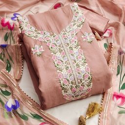 SAINOOR Embroidered Organza Semi-Stitched Dress Material-image-85