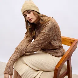 Styli Women High Neck Regular Fit Texture Sweater-image-91