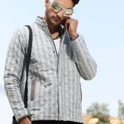 Campus Sutra Men Striped Lightweight Biker Jacket-image-40