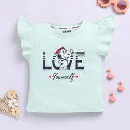 Happy Faces Kids Girls Snoopy Printed Flutter Sleeve Pure Cotton Top-image-89