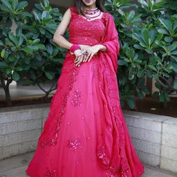 FABPIXEL Floral Embroidered Sequinned Semi-Stitched Lehenga & Unstitched Blouse & Dupatta-18