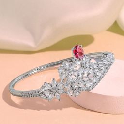 Anouk Rhodium-Plated American Diamond & Cubic Zirconia Studded Bangle-Style Bracelet-image-3
