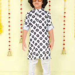 Ministitch Boys Floral Printed Mandarin Collar Straight Kurta With Pyjamas-34