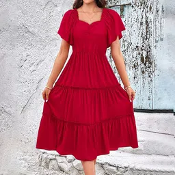 TOOCHKI Women Sweetheart Neck Flutter Sleeves Midi Fit & Flare Dress-image-66