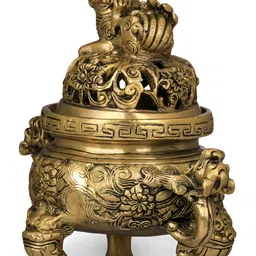Exotic India Gold Toned Textured Brass Dhoop Dani-image-27