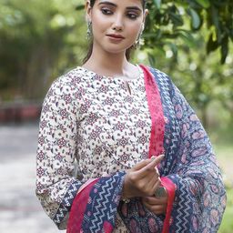 KALINI Geometric Printed Kurta with Trouser & Dupatta image 2
