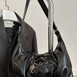 LULU & SKY PU Baguette Front Lace-Up Shoulder Bag-image-43