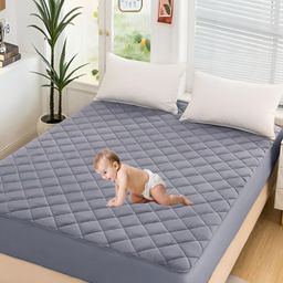 CRAZY WORLD Grey Polycotton Water Resistant Mattress Protector-image-67
