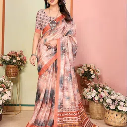 Moda Rapido Floral Linen Blend Chanderi Saree-20