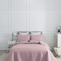 URBAN DREAM 3-Pcs Pink Cotton Geometric Grid Quilted Double Queen Bed Cover-picture-34