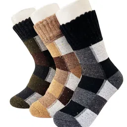 Alexvyan Men Pack Of 3 Checked Calf-Length Winter Socks-10
