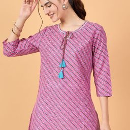 NEESH Women Horizontal Striped Tie-Up Neck Cotton Top-56