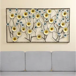 vedas Mystic Indiana Yellow & Black Textured Metal Phoenix Flower Wall Decor-image-73