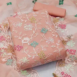 Peachmode Embroidered Organza Unstitched Dress Material-image-35