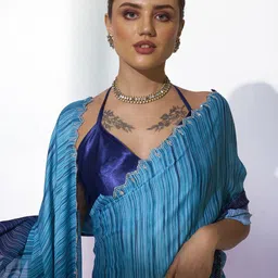 Mitera Striped Beads and Stones Satin Saree-image-36
