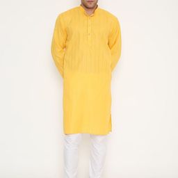 Maharaja Striped Band Collar Straight Kurta With Pyjamas-image-10