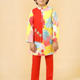 A.T.U.N. Boys Floral Printed Mandarin Collar Straight Kurta with Pyjamas-20