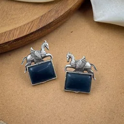 NAMAN ARTS Silver-Plated Artificial Stones Studded Oxidised Animal Shaped Studs-42