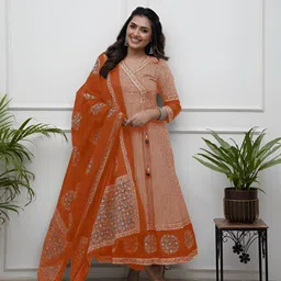 Happy Design Women Ethnic Motifs Printed Angrakha Kurta with Trousers & Dupatta-picture-28