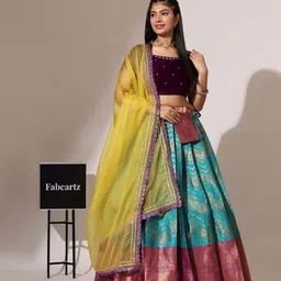 Fabcartz Embroidered Sequinned Semi-Stitched Lehenga & Unstitched Blouse With Dupatta-picture-25
