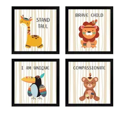 Chaka Chaundh Multicoloured Set of 4 Piece Synthetic Wood Birds and Animals Wall Paintings-image-16