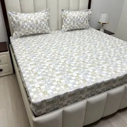 Pure Decor Brown & White Geometric Queen Bedsheet with 2 Pillow Covers-picture-30