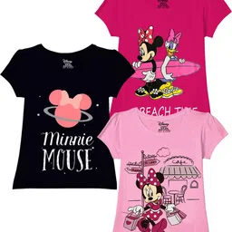 Disney By Miss and Chief Girls Pack Of 3 Minnie Mouse Printed Bio Finish Cotton T-shirt-image-43