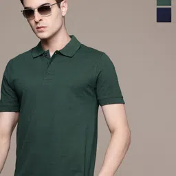Moda Rapido Men Pack Of 2 Solid Polo Collar Regular Fit Cotton T-shirts-image-67