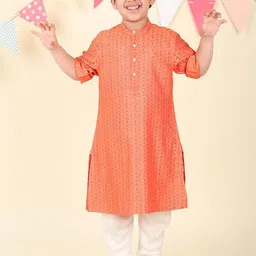 Fabindia Boys Geometric Printed Band Collar Kurta-image-93