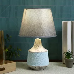 TAYHAA Grey & Blue Textured Ceramic Contemporary Frusturical Shaped Table Lamp-image-36