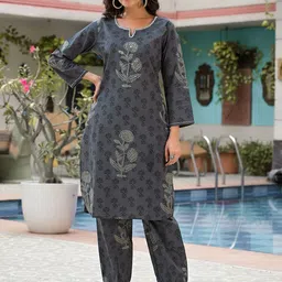 ARAVALII Ethnic Motifs Printed Embroided Pure Cotton Kurta with Harem Pants-picture-29