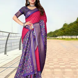 J 6 DESIGNER Floral Zari Silk Blend Saree-image-66