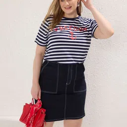 Trendyol Women Plus Size Striped Round Neck T-shirt-12