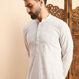 SWAGG INDIA Floral Embroidered Mandarin Collar Sequinned Straight Kurta-image-110