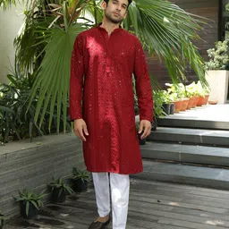 House of Chikankari Men Embroidered Thread Work Straight Kurta-picture-51
