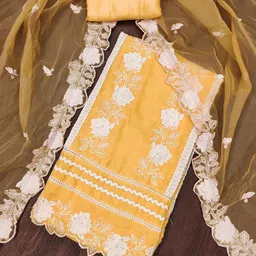 SAINOOR Embroidered Organza Semi-Stitched Dress Material-image-99