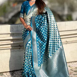 all about you Woven Design Zari Silk Blend Banarasi Saree-picture-10