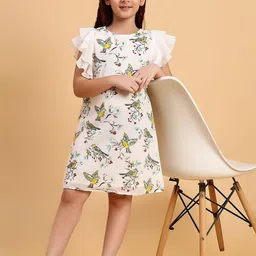 Lazy Shark Floral Print Flutter Sleeve Fit & Flare Dress-16