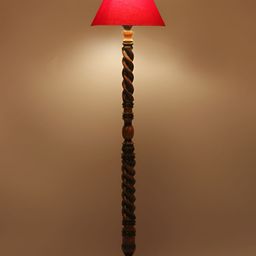 Devansh Red	& Brown Conical Wooden Floor Lamp With Shade image 3