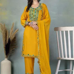 Moda Rapido Floral Yoke Design Aari Work Kurta With Trousers & Dupatta-picture-29