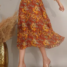 NUEVOSDAMAS Floral Printed Pleated A-Line Midi Skirt-image-26