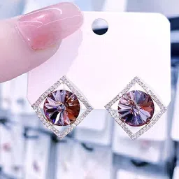 VAGHBHATT Gold Plated Crystals Studded Square Shaped Studs image 2