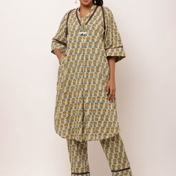 AADIYO Printed Pure Cotton V-Neck Tunic With Trousers Co-Ords-image-42